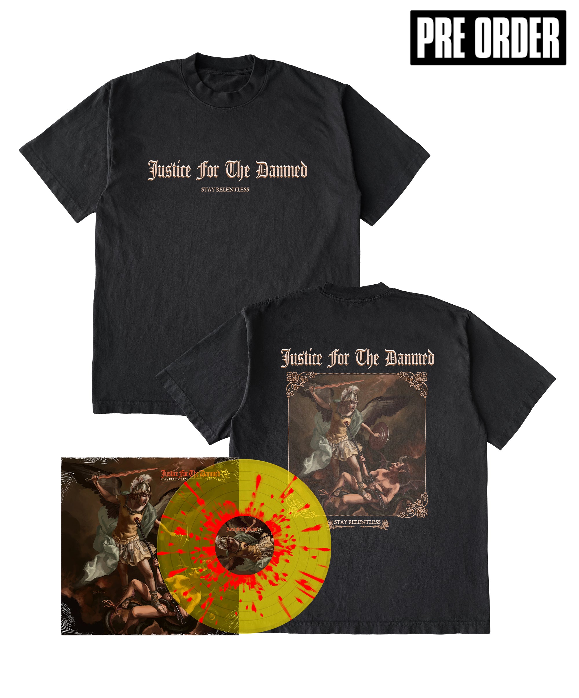 Justice For The Damned - Stay Relentless T-Shirt & Vinyl Bundle