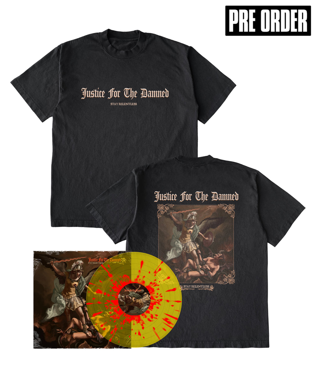 Justice For The Damned - Stay Relentless T-Shirt & Vinyl Bundle